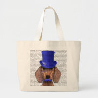 Dackel mit Blue Top Hat und Blue Mustache