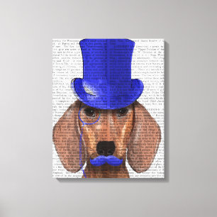 Dackel mit Blue Top Hat und Blue Mustache Leinwanddruck