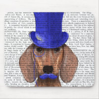 Dackel mit Blue Top Hat und Blue Mustache