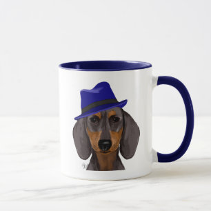Dackel mit Blue Trilby Tasse