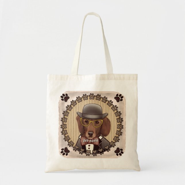 Dackel mit Brille Tote Bag Tragetasche (Vorne)