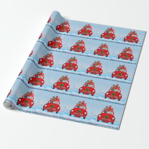 Dackel mit dem Weihnachtsmann im Auto Geschenkpapier