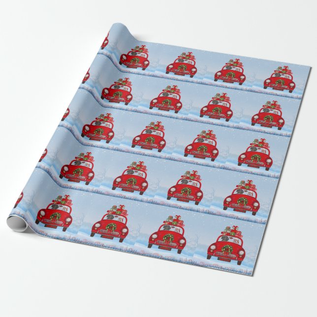 Dackel mit dem Weihnachtsmann im Auto Geschenkpapier (Ungerollt)