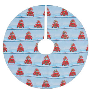 Dackel mit dem Weihnachtsmann im Auto Polyester Weihnachtsbaumdecke