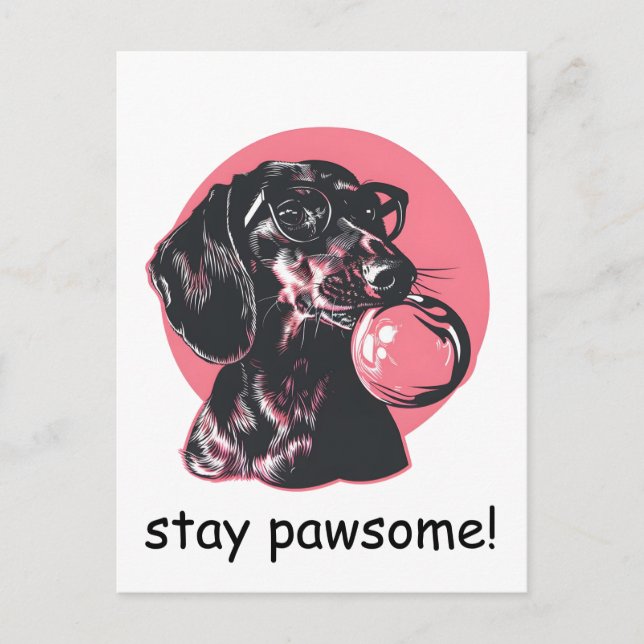 Dackel mit Gläsern und Kaugummi personalisiert Postkarte (Vorderseite)