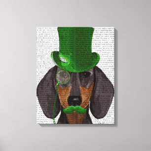 Dackel mit Green Top Hat Black Tan Leinwanddruck