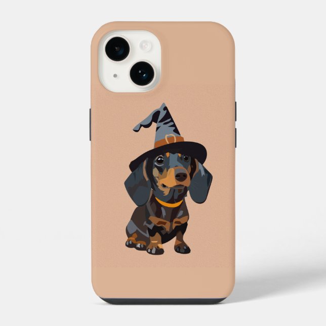 Dackel mit Halloween-Hut iPhone Hülle (Rückseite)