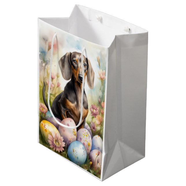 Dackel mit Ostereiern Mittlere Geschenktüte (Vorderseite Schrägansicht)