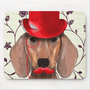 Dackel mit Red Top Hat Mousepad