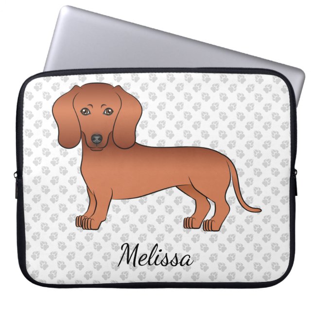 Dackel mit rotem, glattem Coat Cartoon Dog & Text Laptopschutzhülle (Vorderseite)