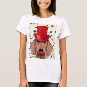 Dackel mit rotem Spitzenhut T-Shirt