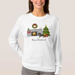 Dackel mit schwarzen und blauen Stangen - Weihnach T-Shirt