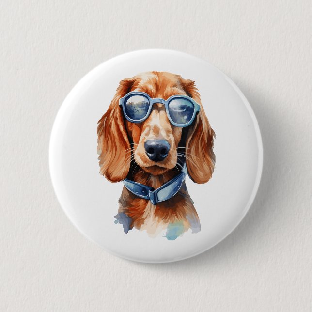 Dackel mit Sonnenbrille 5 Button (Vorderseite)