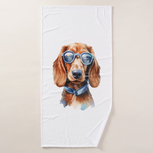 Dackel mit Sonnenbrille Badehandtuch (Badehandtuch)
