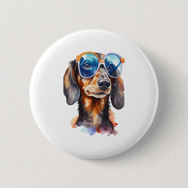 Dackel mit Sonnenbrille Button (Vorderseite)