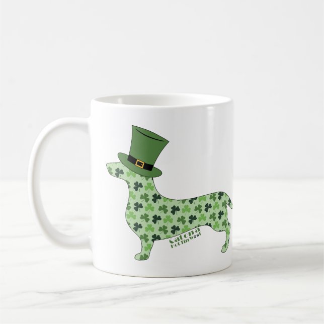 Dackel mit St. Patrick's Day Hat Kaffeetasse (Links)