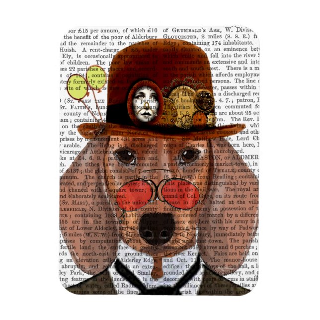 Dackel mit Steampunk Bowler Hat Magnet (Vertikal)