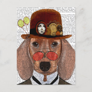 Dackel mit Steampunk Bowler Hat Postkarte