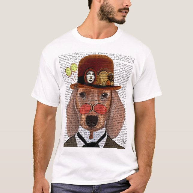 Dackel mit Steampunk Bowler Hat T-Shirt (Vorderseite)