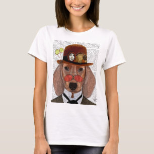 Dackel mit Steampunk Melone T-Shirt