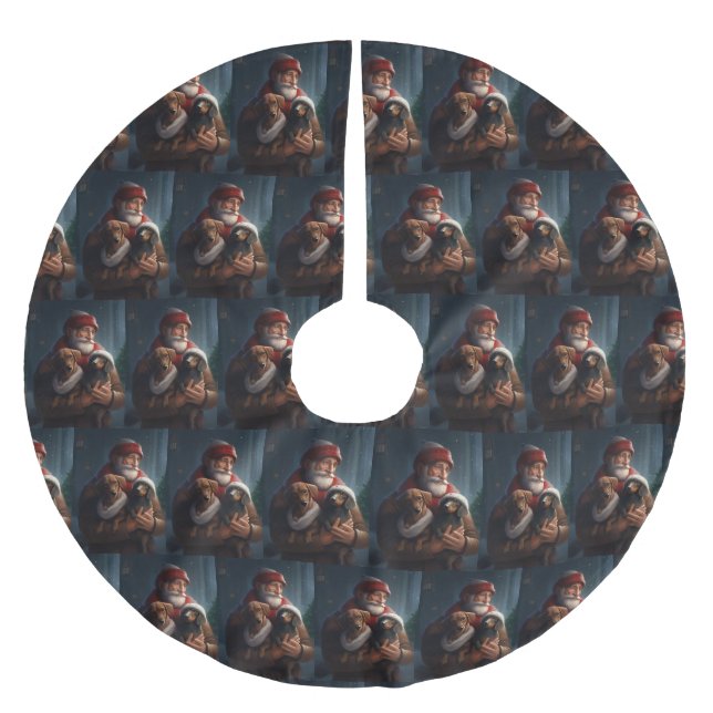 Dackel mit Weihnachtsfeiertag Polyester Weihnachtsbaumdecke (Vorderseite)