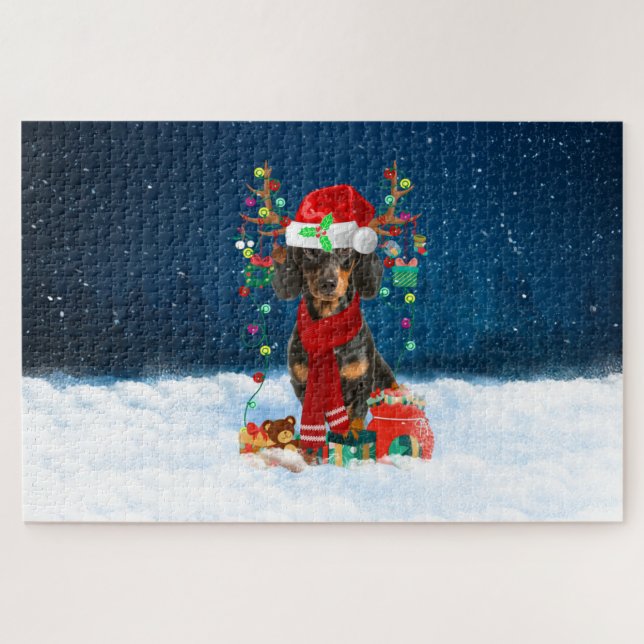Dackel mit Weihnachtsgeschenke Puzzle (Horizontal)