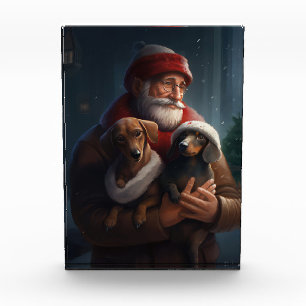 Dackel mit Weihnachtsmann Festliches Weihnachten Fotoblock