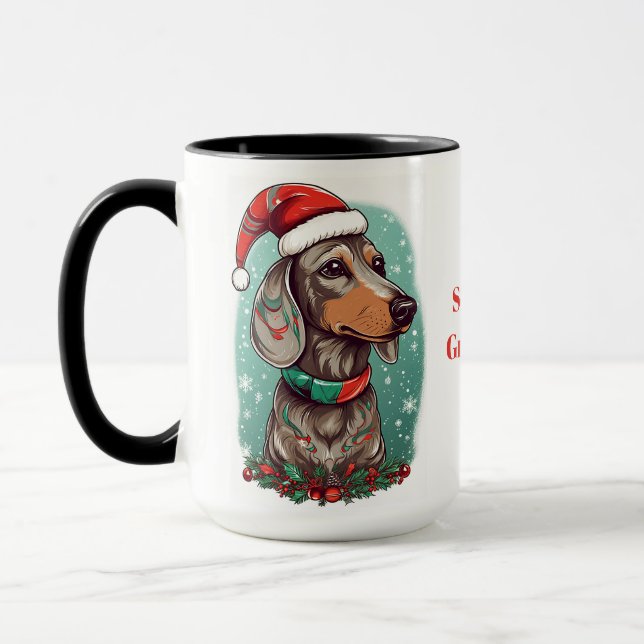 Dackel mit Weihnachtsmannmütze Tasse, Dackel Lover Tasse (Links)