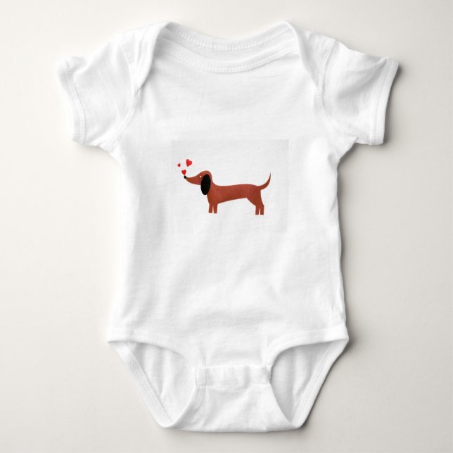 Dackel mit wenig roten Herzen Baby Strampler (Vorderseite)