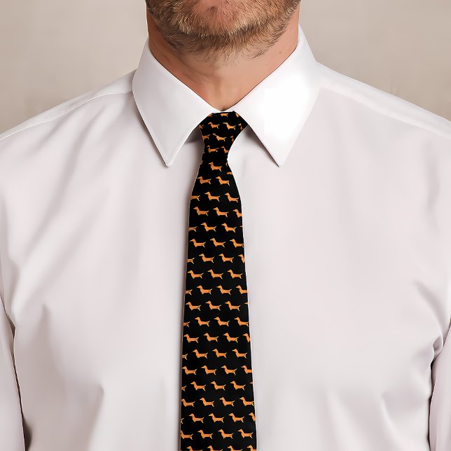 Dackel Muster Niedliche Dackel Dog Schwarz drucken Krawatte (Dachshund Pattern Cute Wiener Dog Print Black Neck Tie)
