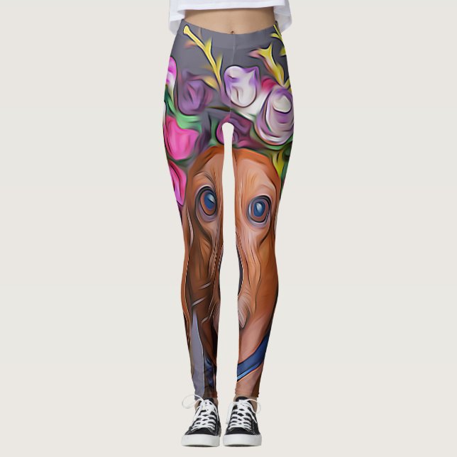 Dackel Naher Anstieg der Dackel mit Blume Leggings (Vorderseite)