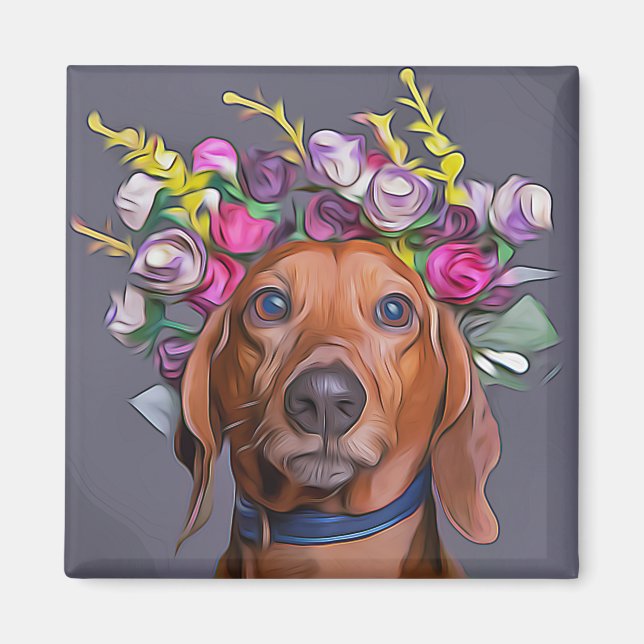 Dackel Naher Anstieg der Dackel mit Blume Magnet (Vorne)
