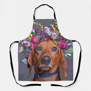 Dackel Naher Anstieg der Dackel mit Blume Schürze