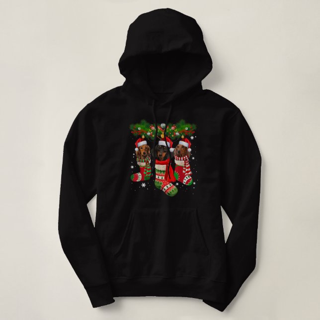 Dackel Niedlich in Socken Weihnachten Weihnachtsma Hoodie (Design vorne)