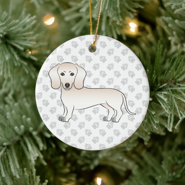 Dackel Niedlicher Cartoon Dog glatter Creme Keramik Ornament (Baum)