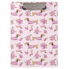 Dackel Office Supplies - Rosa Flora Klemmbrett