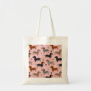 Dackel-Paare und Knochenmuster Pink Tragetasche