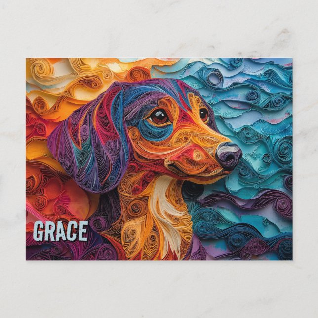 Dackel Paper Quilling Art Dog Portrait Postkarte (Vorderseite)