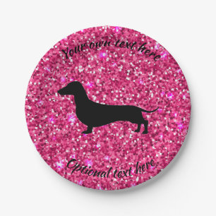 Dackel Party-Teller für Hot Pink-Glitzer Pappteller