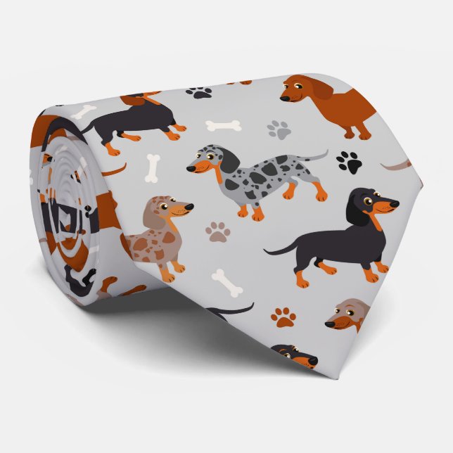 Dackel Paws and Bones Pattern Grau Krawatte (Gerollt)