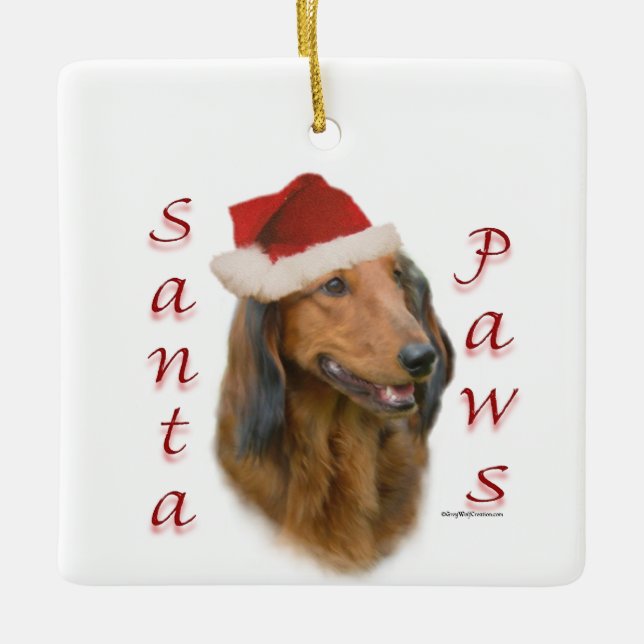 Dackel Paws - Langhaar Keramikornament (Vorderseite)