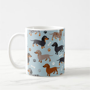 Dackel Paws und Knochen Muster Blau Kaffeetasse