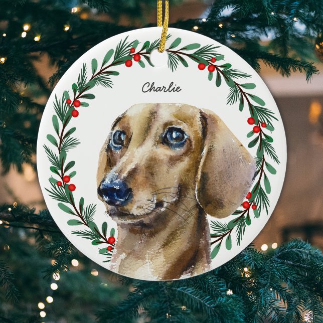 Dackel Personalisierter Urlaub Keramik Ornament (Add dog's name or other short text to personalize, or delete if no text required.)