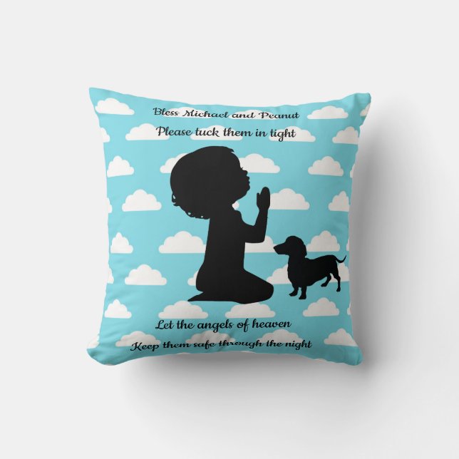 Dackel Pillow Blue Clouds Silhouette Dackel Kissen (Vorderseite)