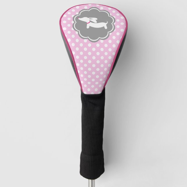 Dackel Pink Polka Dot Golf Head Cover Woods Golf Headcover (Vorderseite)