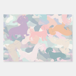Dackel, Pit Bull und Shiba in Camouflage Muster Geschenkpapier Set