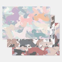 Dackel, Pit Bull und Shiba in Camouflage Muster Geschenkpapier Set