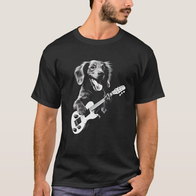 Dackel Playing Gitarre Funny Guitar Dog T Shirt (Vorderseite)