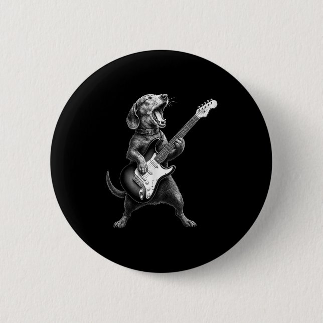 Dackel Playing Gitarre Rock Star Rock &amp; Roll Button (Vorderseite)