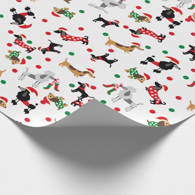 Dackel Poodle Dobermann Hund Welpe Weihnachten Geschenkpapier (Ecke)